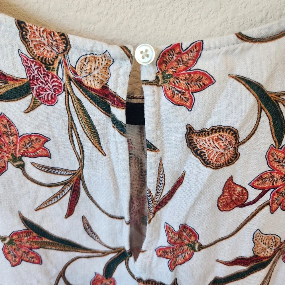 LOFT Womens Floral Linen Blend‎ Top in Large Cottagecore, Boho, Earthy, Granola